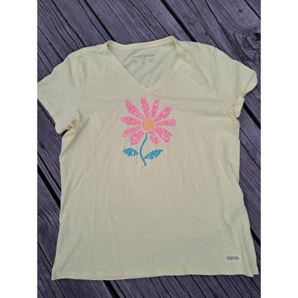 Life Is Good Shirt Womens M Classic Fit V Neck Short Sleeve Yellow - Picture 1 of 1